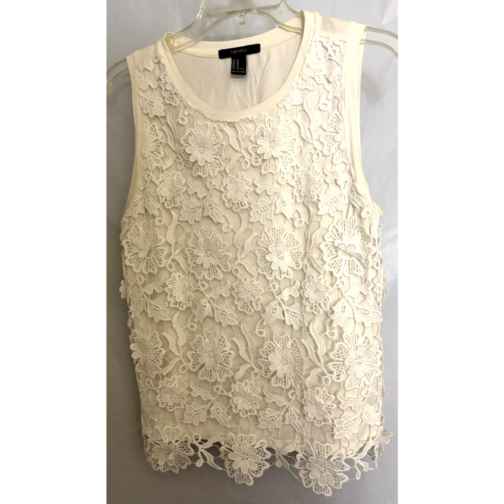 Forever 21 white floral lace overlay tank top Size M